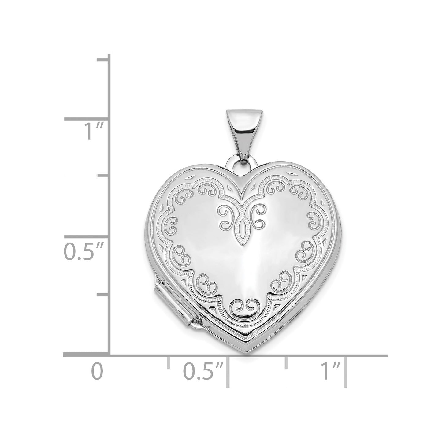 GL 14k White Gold Scroll Design Heart Locket