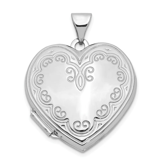GL 14k White Gold Scroll Design Heart Locket