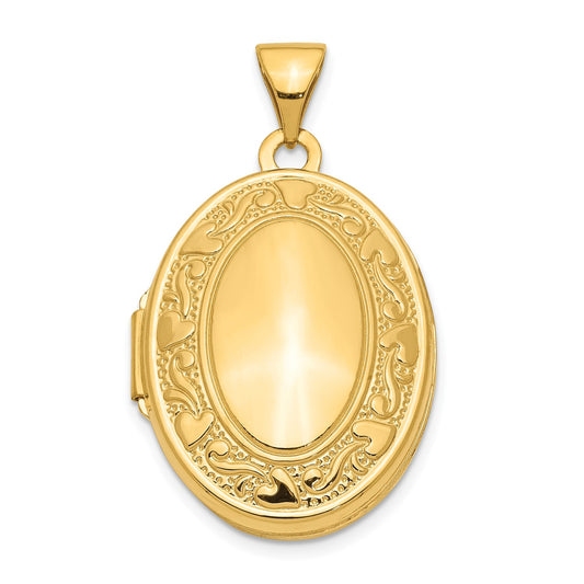 GL 14k Yellow Gold Scroll Heart Design Oval Locket | 14K Gold Heart Locket Pendant