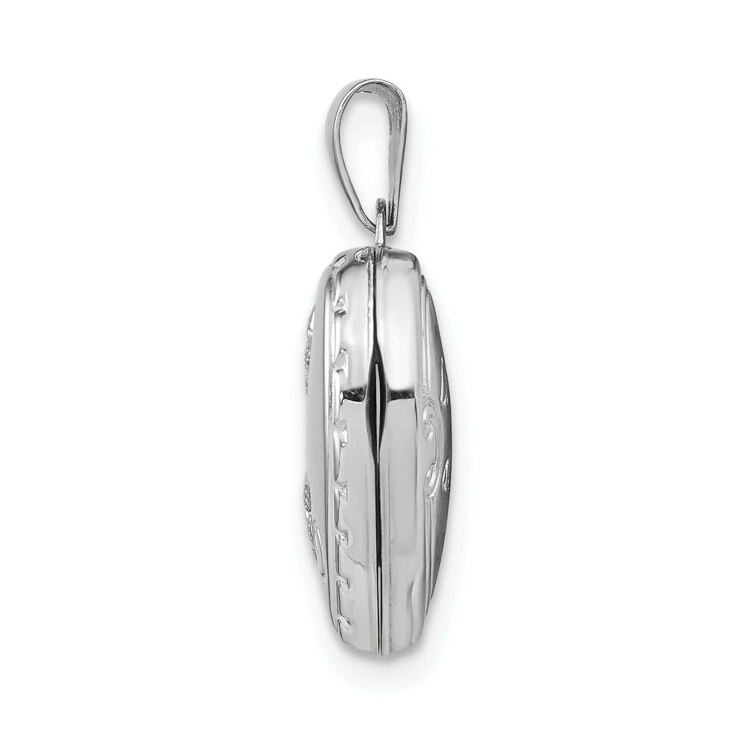 GL 14k White Gold Polished Reversible Floral Heart Locket
