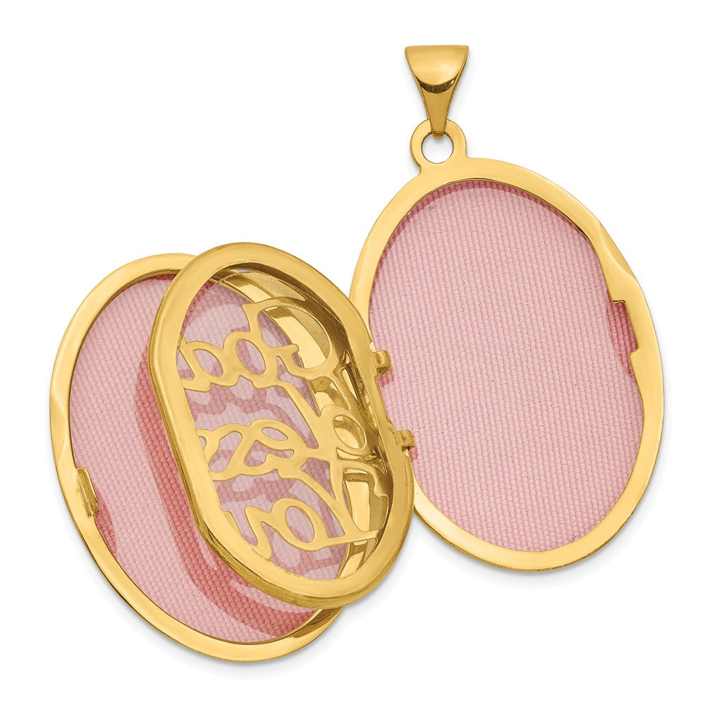 GL 14k with White Rhodium Diamond Guardian Angel with Poem on Reverse 26mm Oval Family Locket