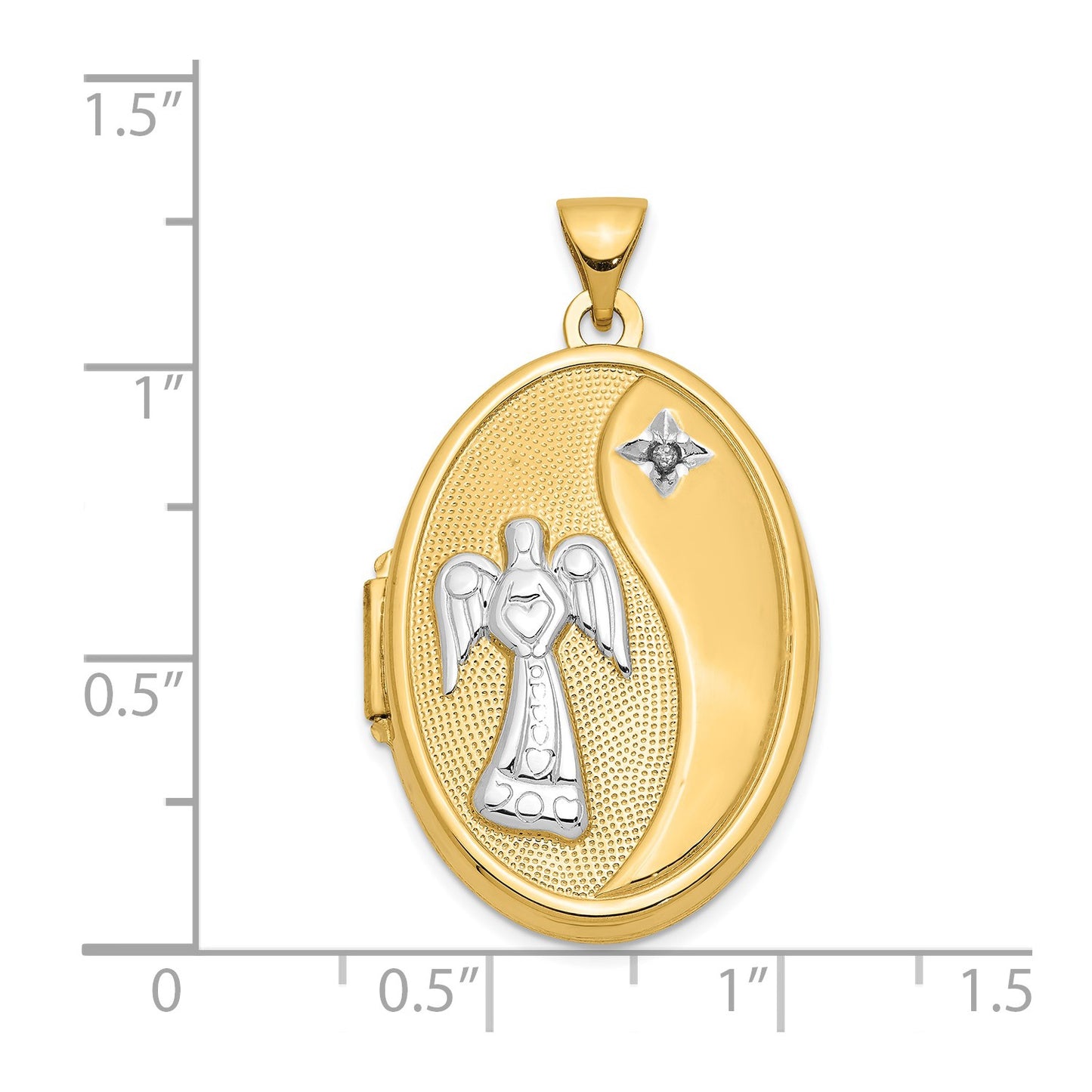 DL 14ky w/ White Rhodium Diamond Guardian Angel Oval Family Locket