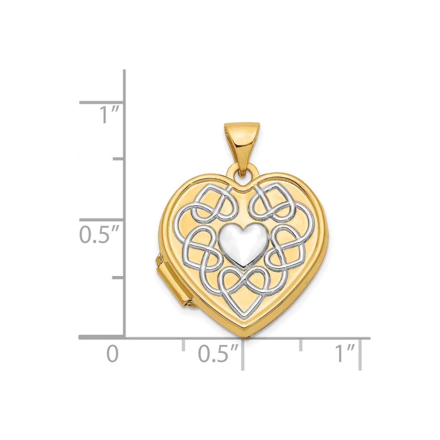 GL 14ky w/ White Rhodium Knotted Heart of Gold Reversible Heart Locket