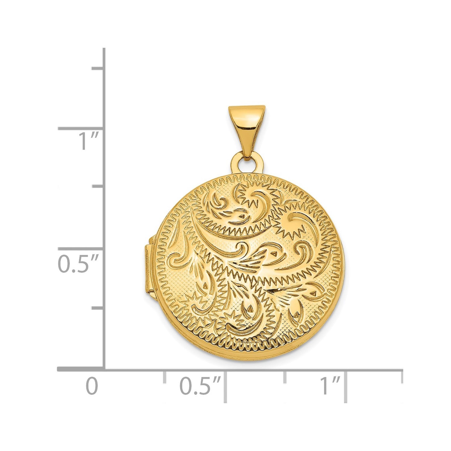 GL 14ky 20mm Round Scroll Hand Engraved Locket