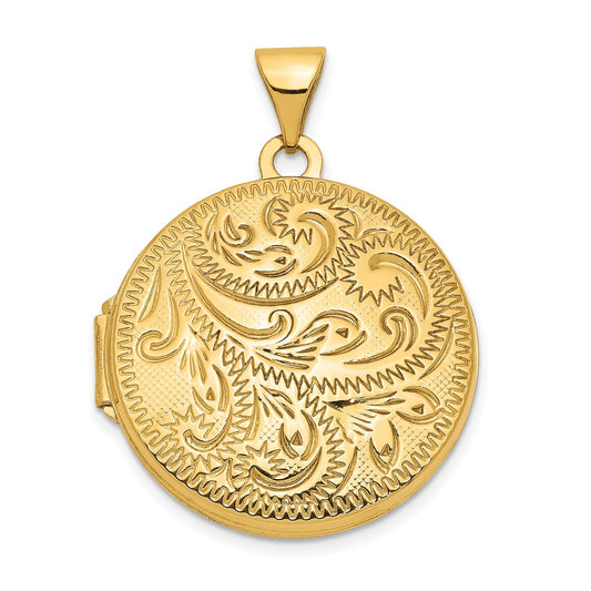 GL 14ky 20mm Round Scroll Hand Engraved Locket