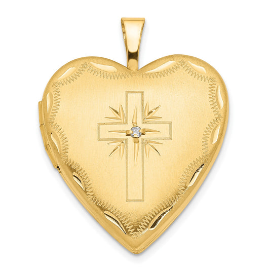 DL 14ky 20mm Diamond Satin & D/C Cross Heart Locket