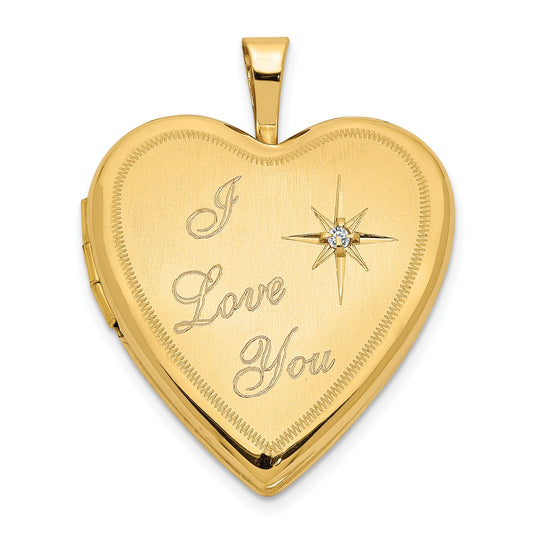 DL 14K 20mm Diamond Satin I LOVE YOU Heart Locket