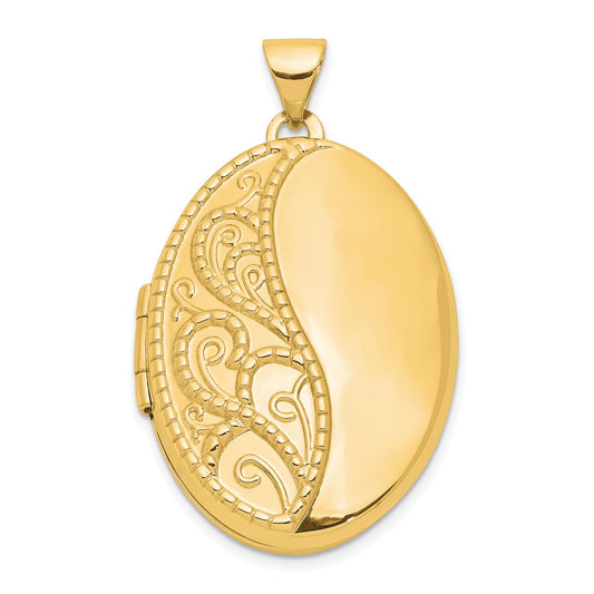 GL 14ky 26mm Oval 1/2 Hand Engraved Locket