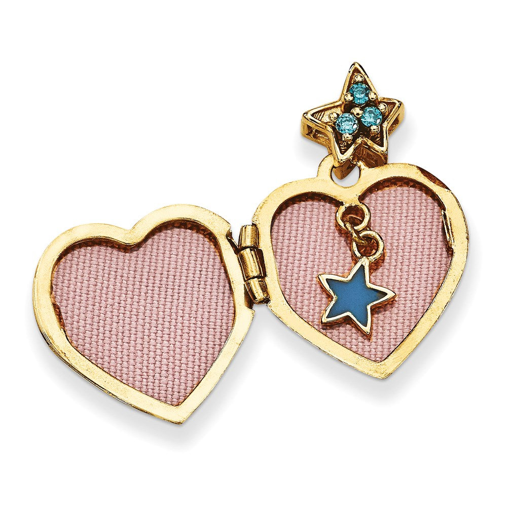 GP 14k Blue CZ Make a Wish (Charm Inside Locket) 15mm Heart Locket