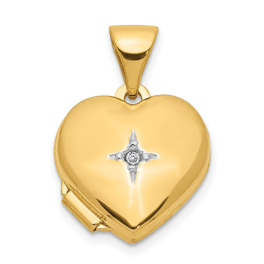 DL 14ky w/ White Rhodium 12mm Diamond Heart Locket