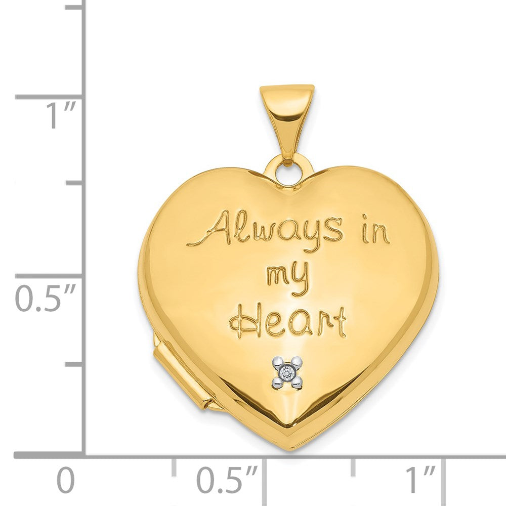 GDL 14k Two-tone Diamond ALWAYS IN MY HEART Script with Heart Charm Inside 21mm Heart Locket