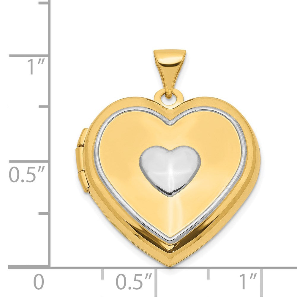GP 14k Two-tone w/ White Rhodium Heart w/Key Charm Inside Heart Locket
