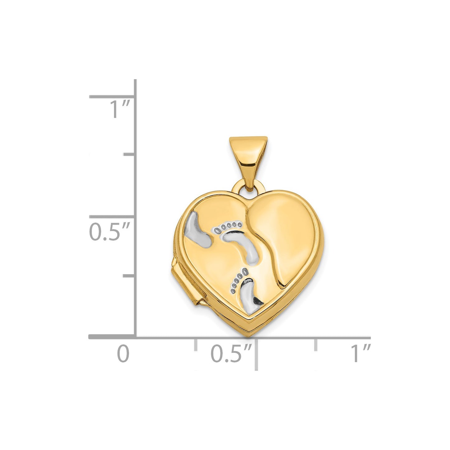 GL 14ky w/ White Rhodium 15mm Heart Foot Prints Locket