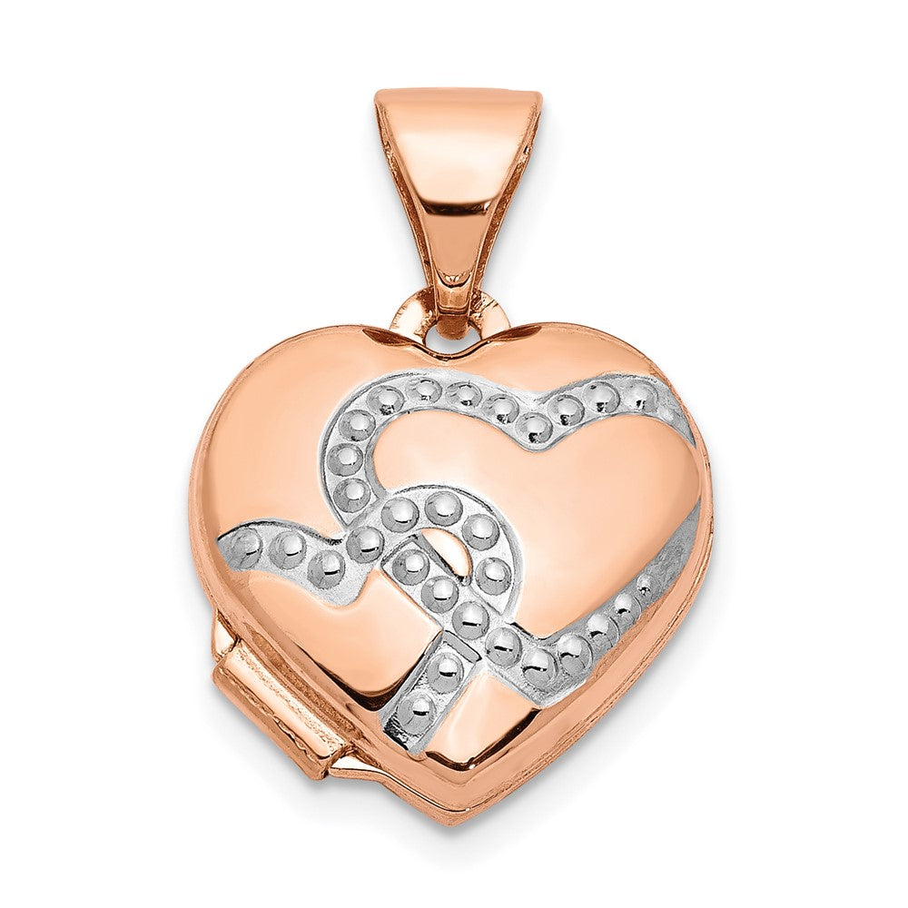 GL 14k Rose Gold with White Rhodium Interlocked Hearts 12mm Heart Locket