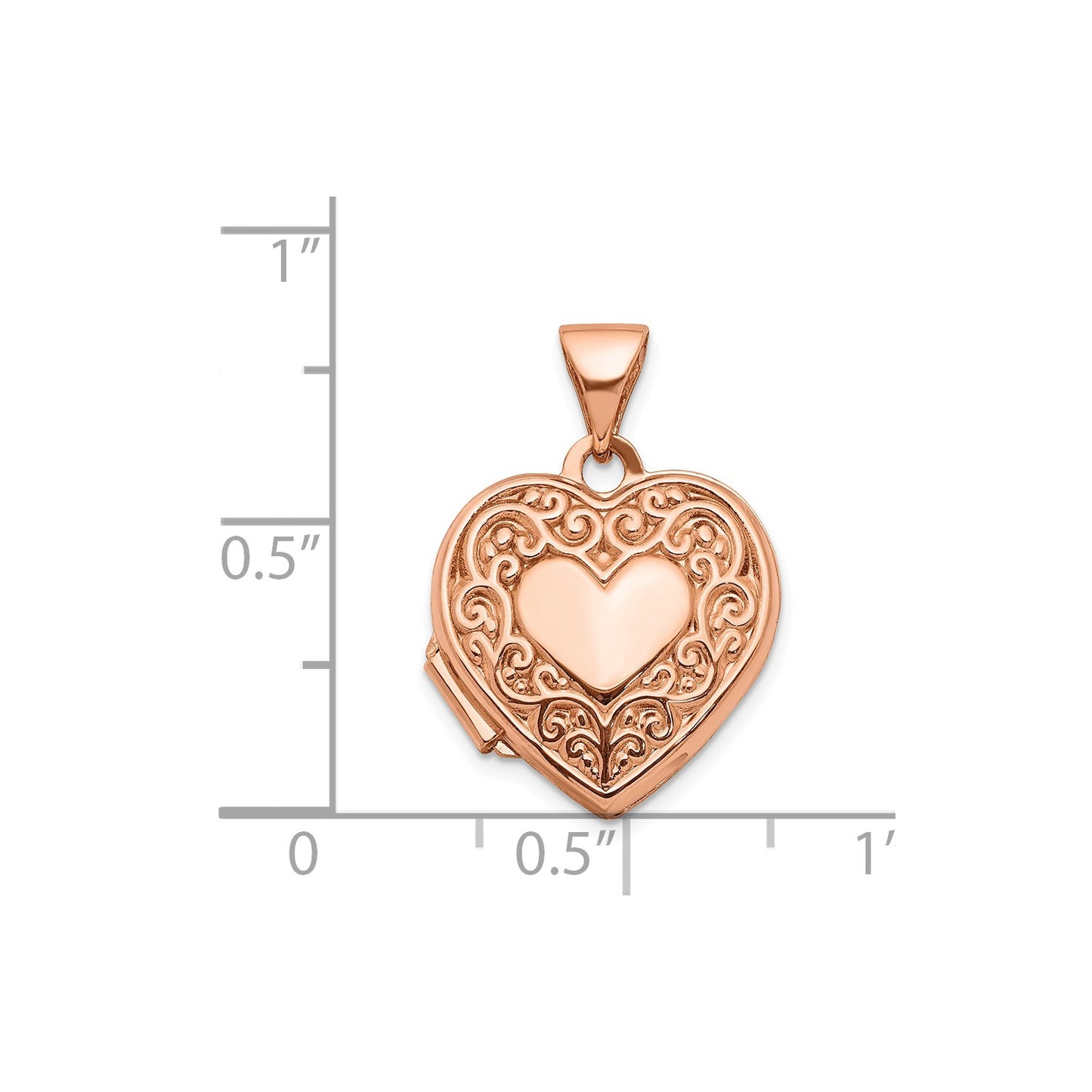 GL 14k Rose Gold 15mm Scroll Heart Locket