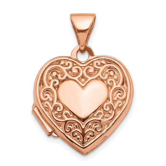 GL 14k Rose Gold 15mm Scroll Heart Locket