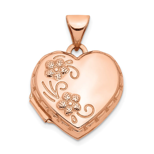 GL 14k Rose Gold 15mm Floral Heart Locket