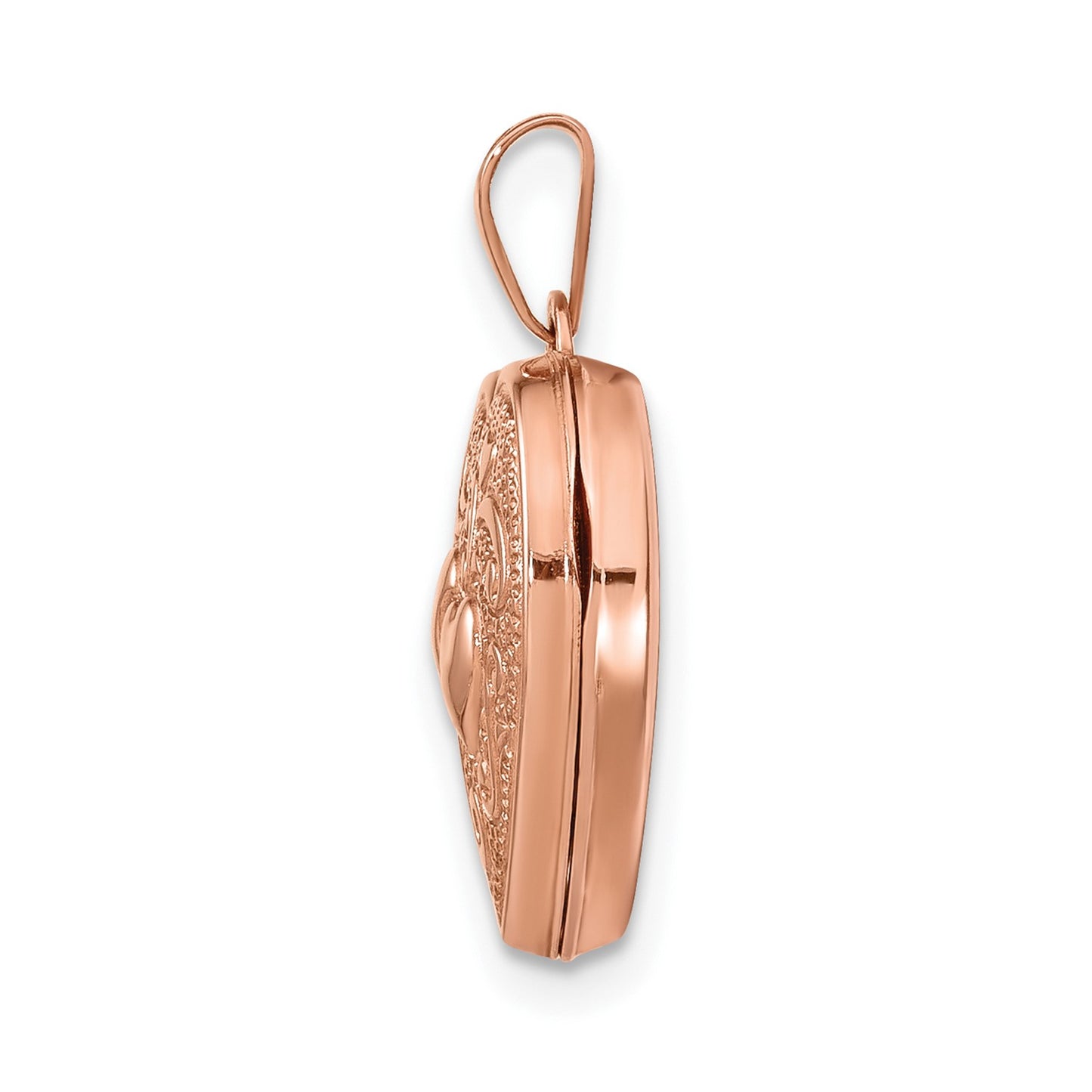 GL 14k Rose Gold Textured Double Heart Scroll Design 15mm Heart Locket