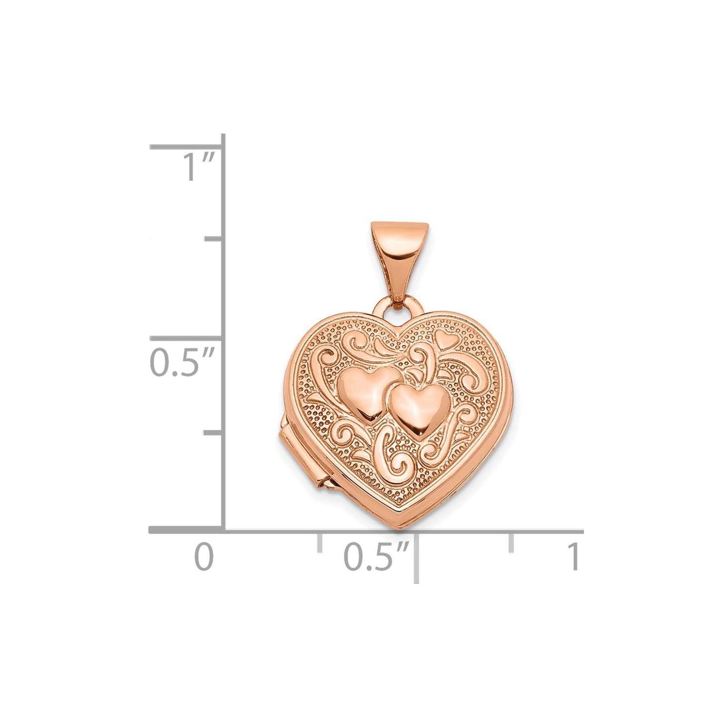 GL 14k Rose Gold Textured Double Heart Scroll Design 15mm Heart Locket