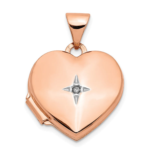 DL 14k Rose Gold Diamond Polished 15mm Heart Locket