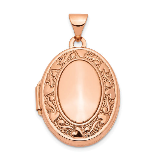 GL 14k Rose Gold Heart Design Border 21mm Oval Locket
