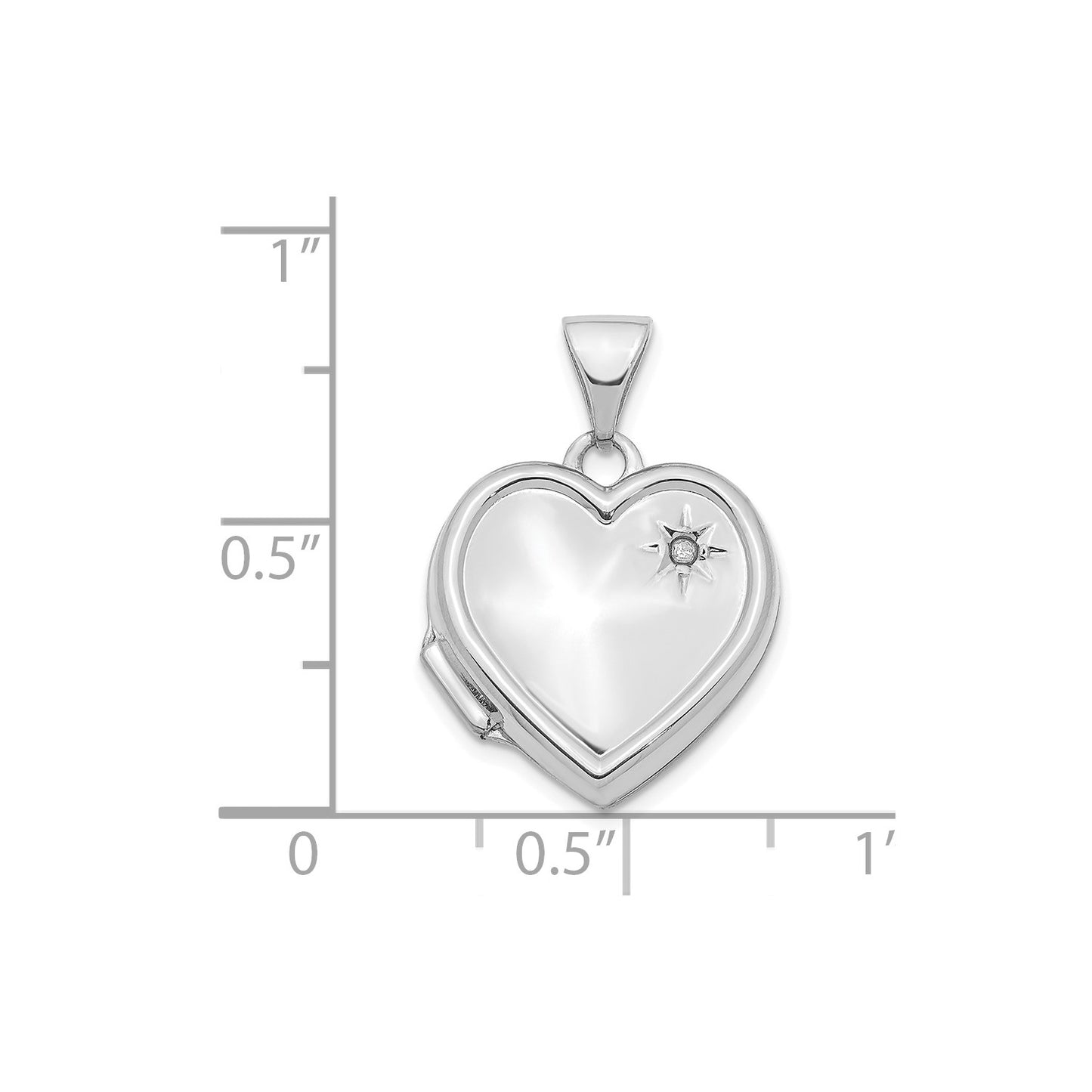DL 14K White Gold with Diamond 16mm Heart Locket Pendant