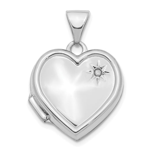DL 14K White Gold with Diamond 16mm Heart Locket Pendant
