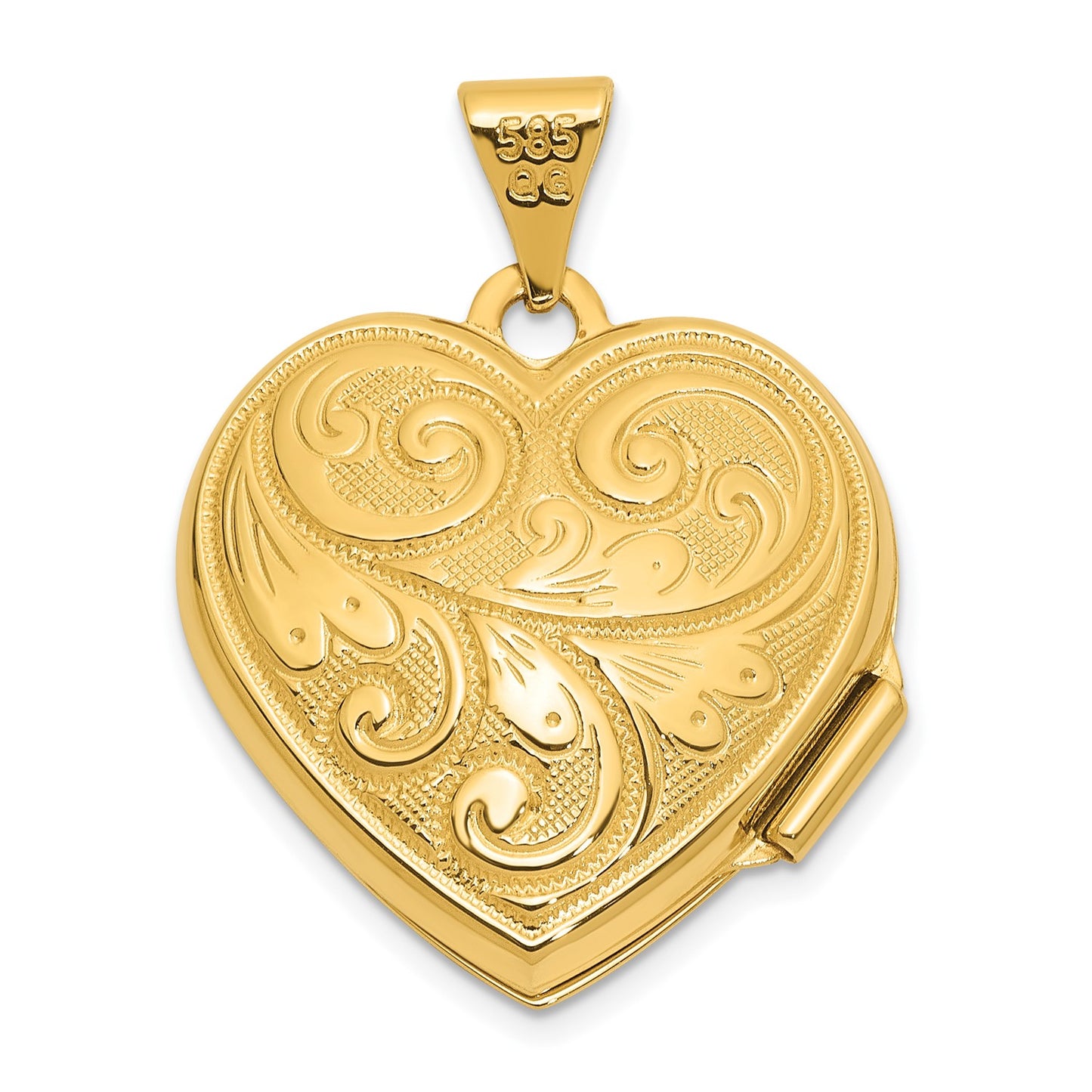 GL 14ky 19mm Scroll Design Reversible Heart Locket Pendant