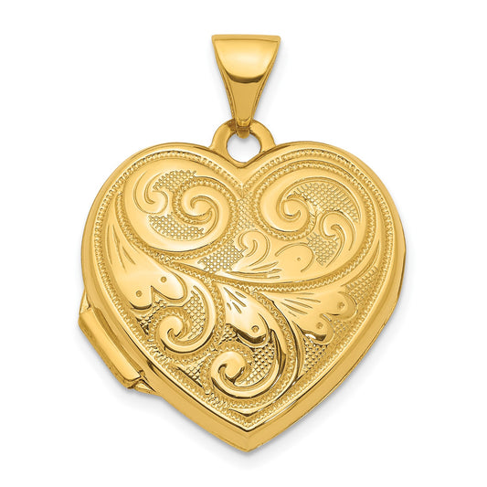 GL 14ky 19mm Scroll Design Reversible Heart Locket Pendant