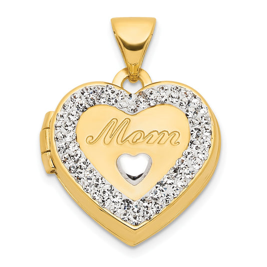 GL 14K w/ White Rhodium Crystal 16mm MOM Heart Locket Pendant