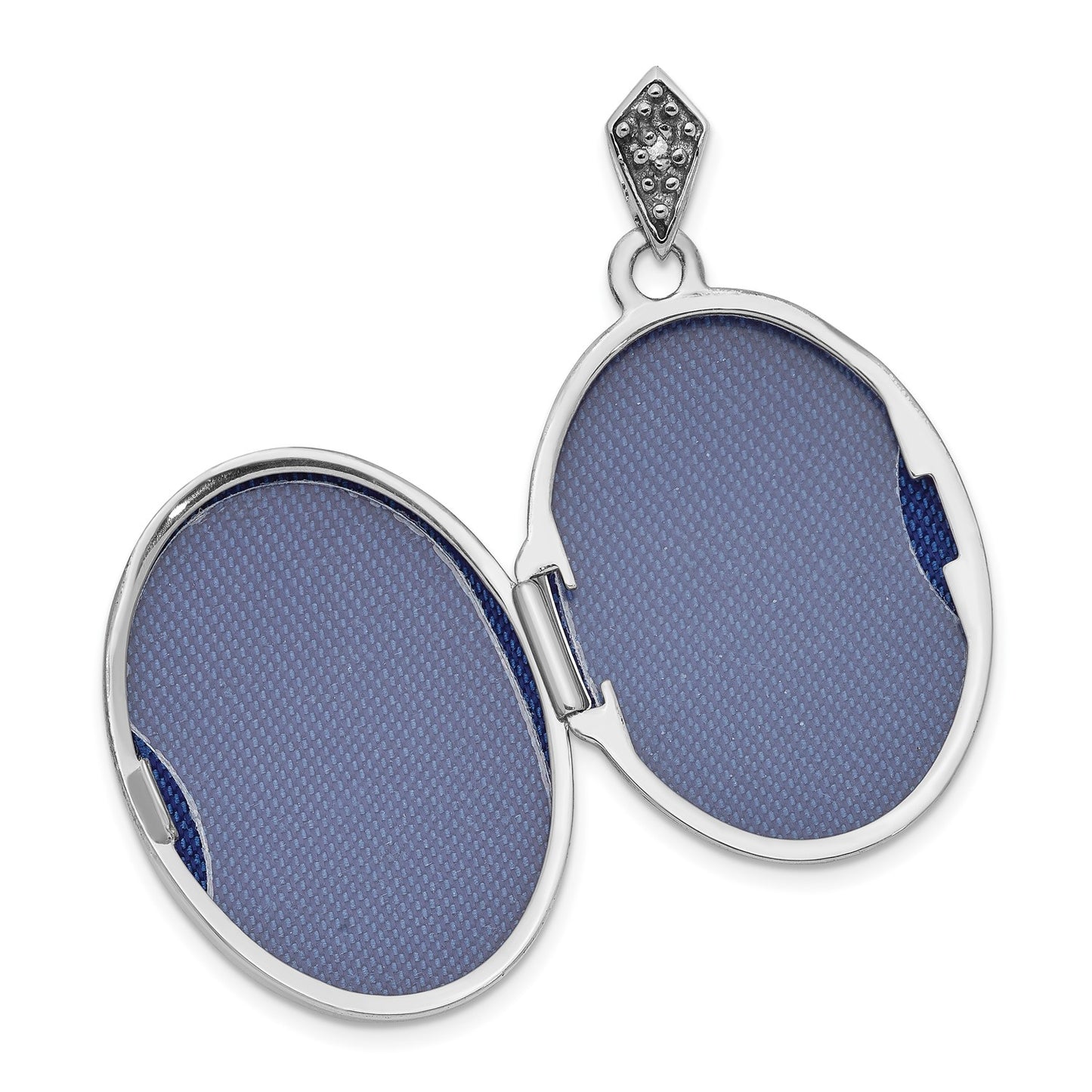 DL 14K White Gold Diamond Tree 23mm Blue Fabric Locket Pendant