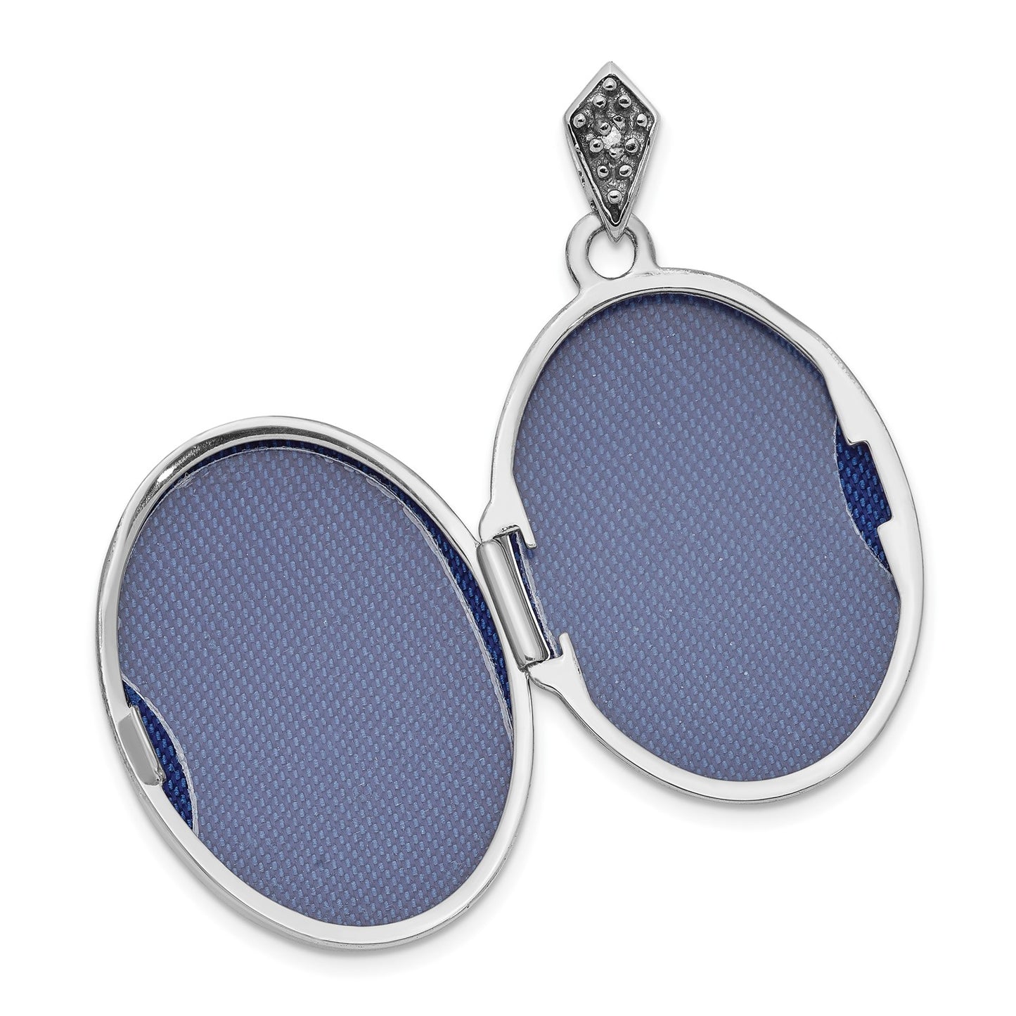 DL 14K White Gold Diamond Tree 23mm Blue Fabric Locket Pendant