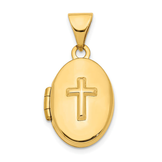 GL 14ky Cross 16mm Oval Locket Pendant