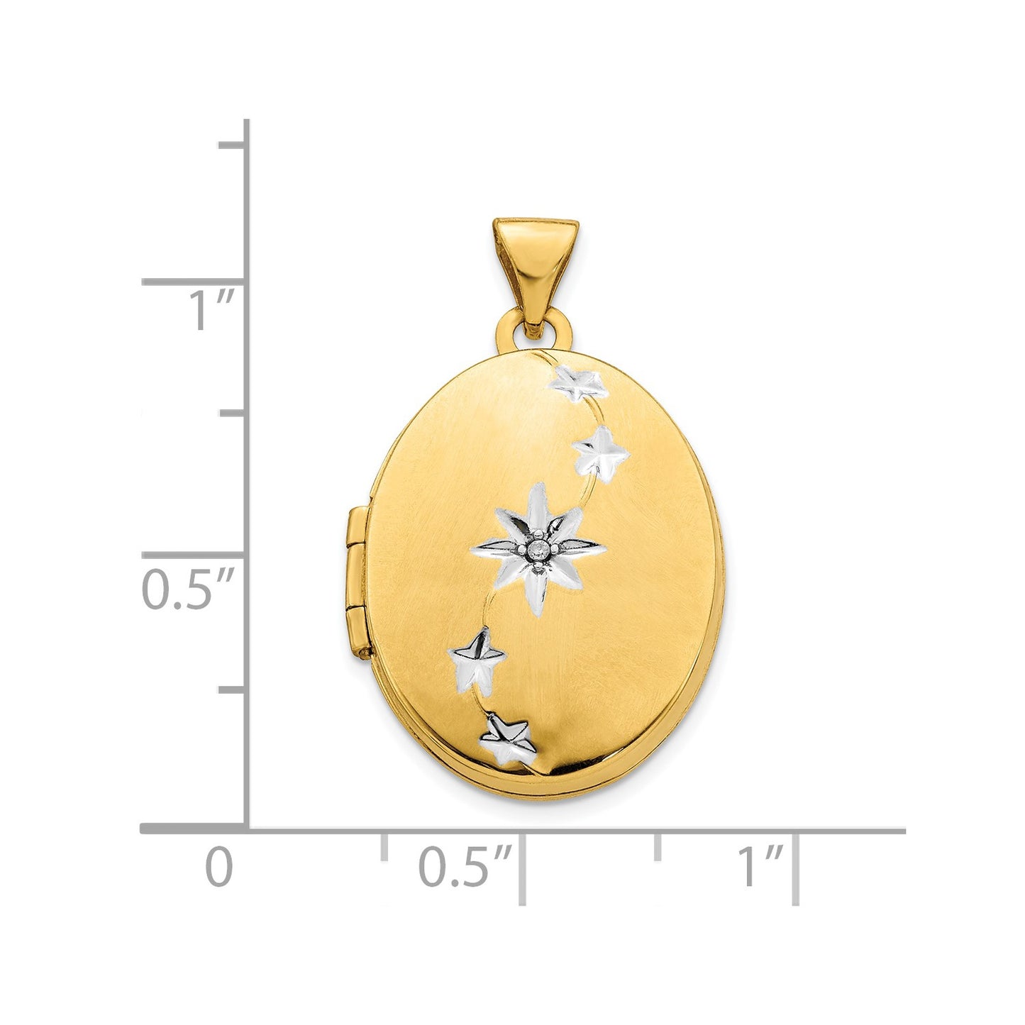 DL 14ky w/ White Rhodium Brushed/Polished Diamond Stars Oval Locket