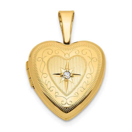 DL 14ky 12mm with .01ct. Diamond Star Heart Locket