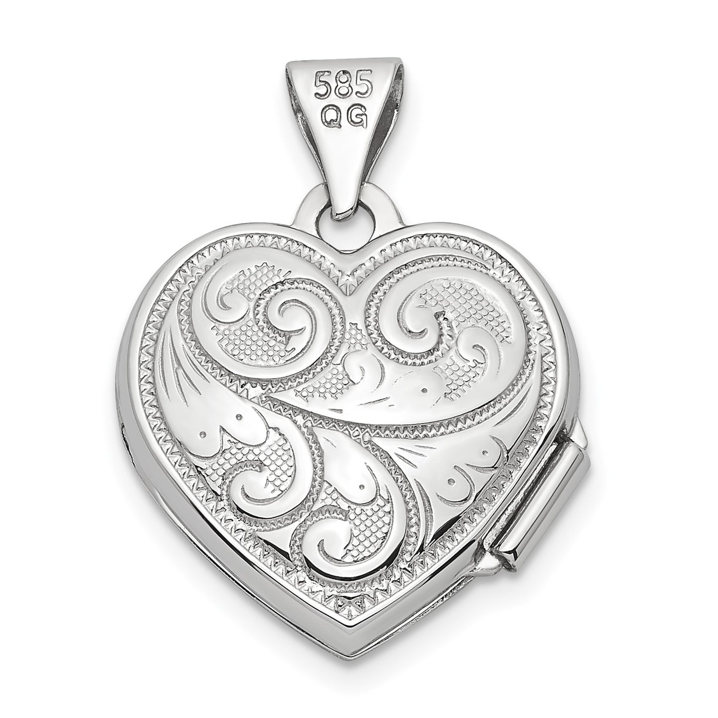 GL 14k White Gold Reversible Swirl Design 15mm Heart Locket