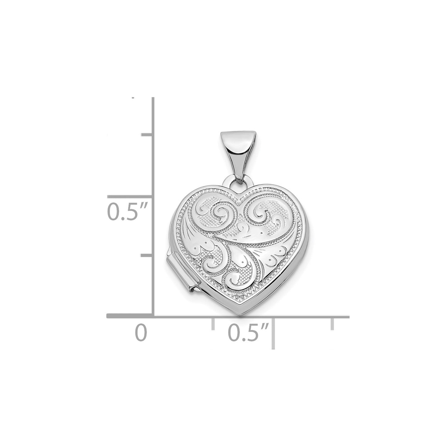 GL 14k White Gold Reversible Swirl Design 15mm Heart Locket
