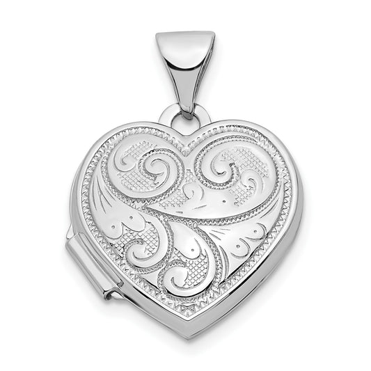 GL 14k White Gold Reversible Swirl Design 15mm Heart Locket