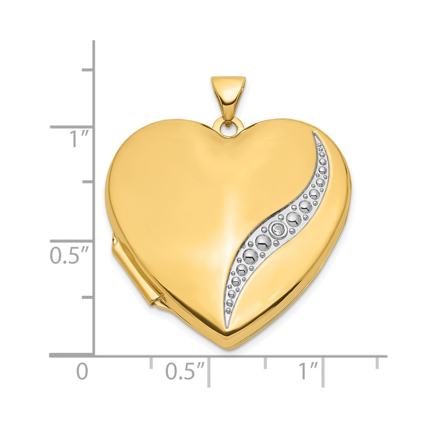 DL 14k With White Rhodium Wave Diamond 27mm Heart Locket