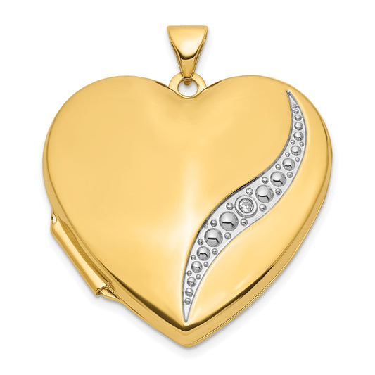 DL 14k With White Rhodium Wave Diamond 27mm Heart Locket