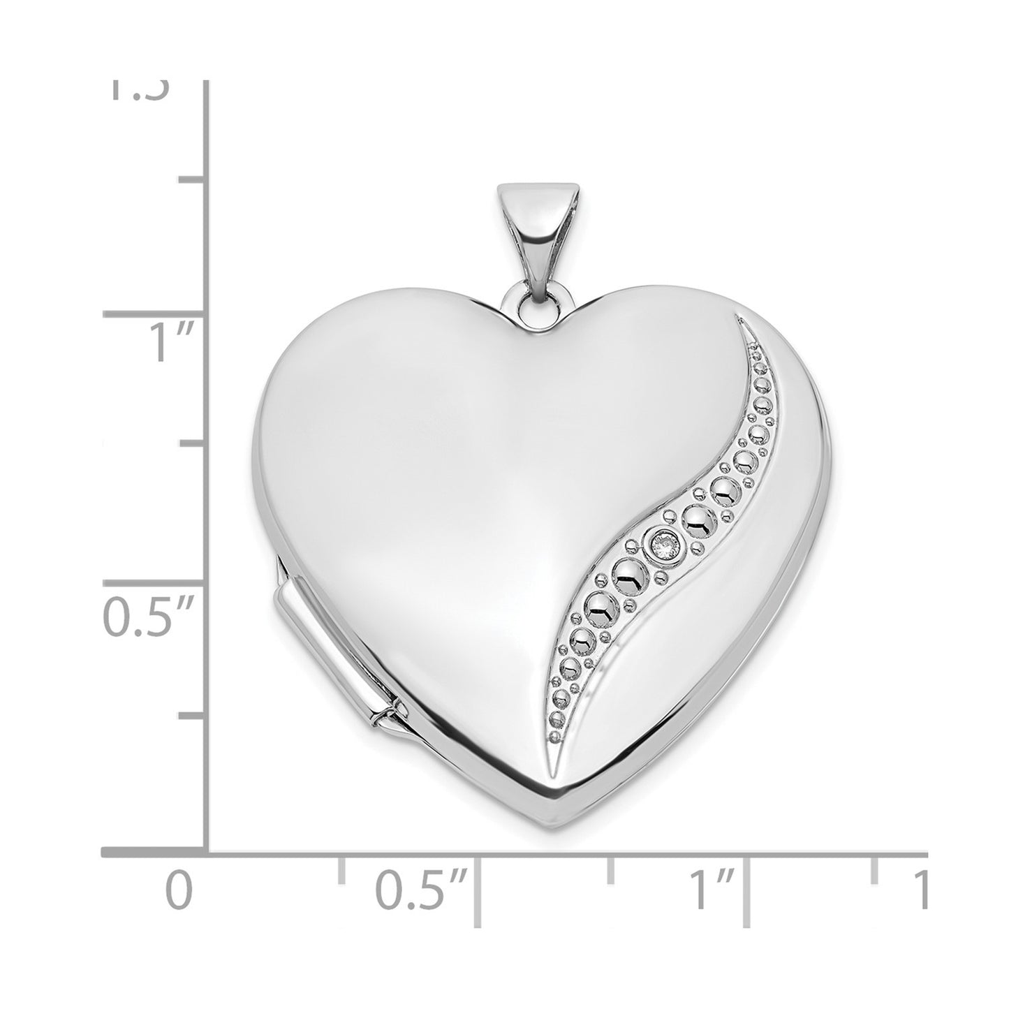 DL 14k White Gold Wave Diamond 27mm Heart Locket