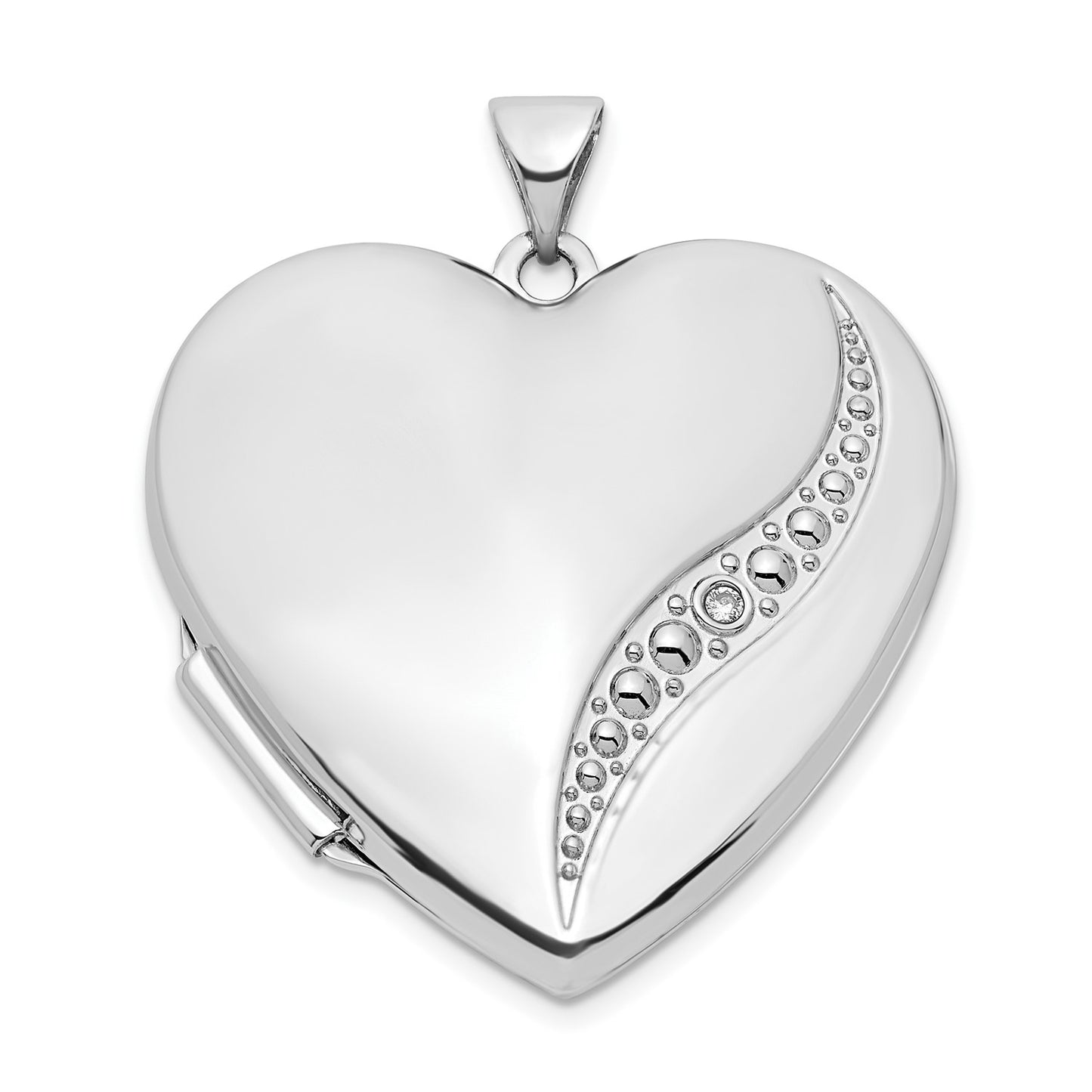 DL 14k White Gold Wave Diamond 27mm Heart Locket