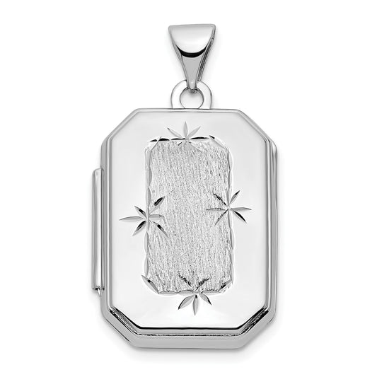 GL 14k White Gold Diamond-cut Brushed 20mm Rectangular Locket