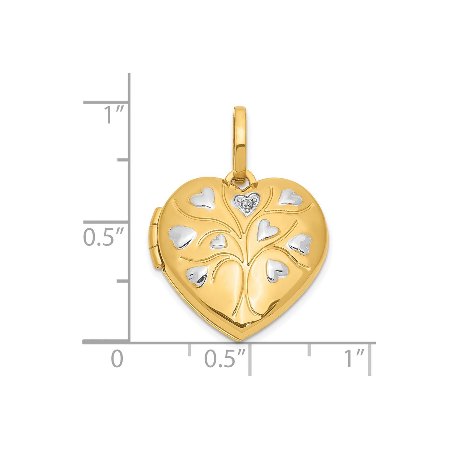 DL 14ky & White Rhodium Polished Diamond Heart Tree Heart Locket