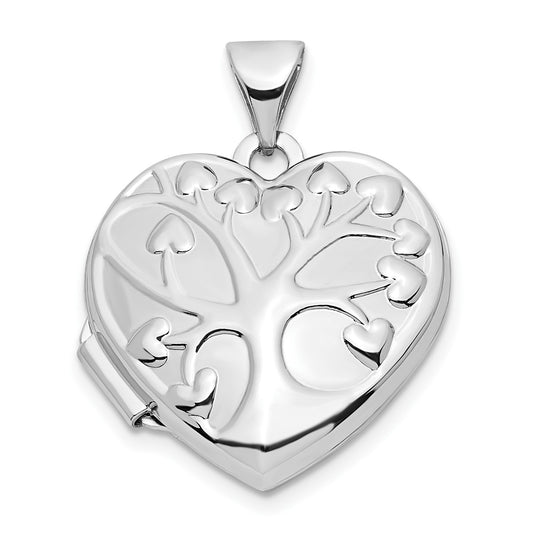 GL 14k White Gold Tree 18mm Heart Locket