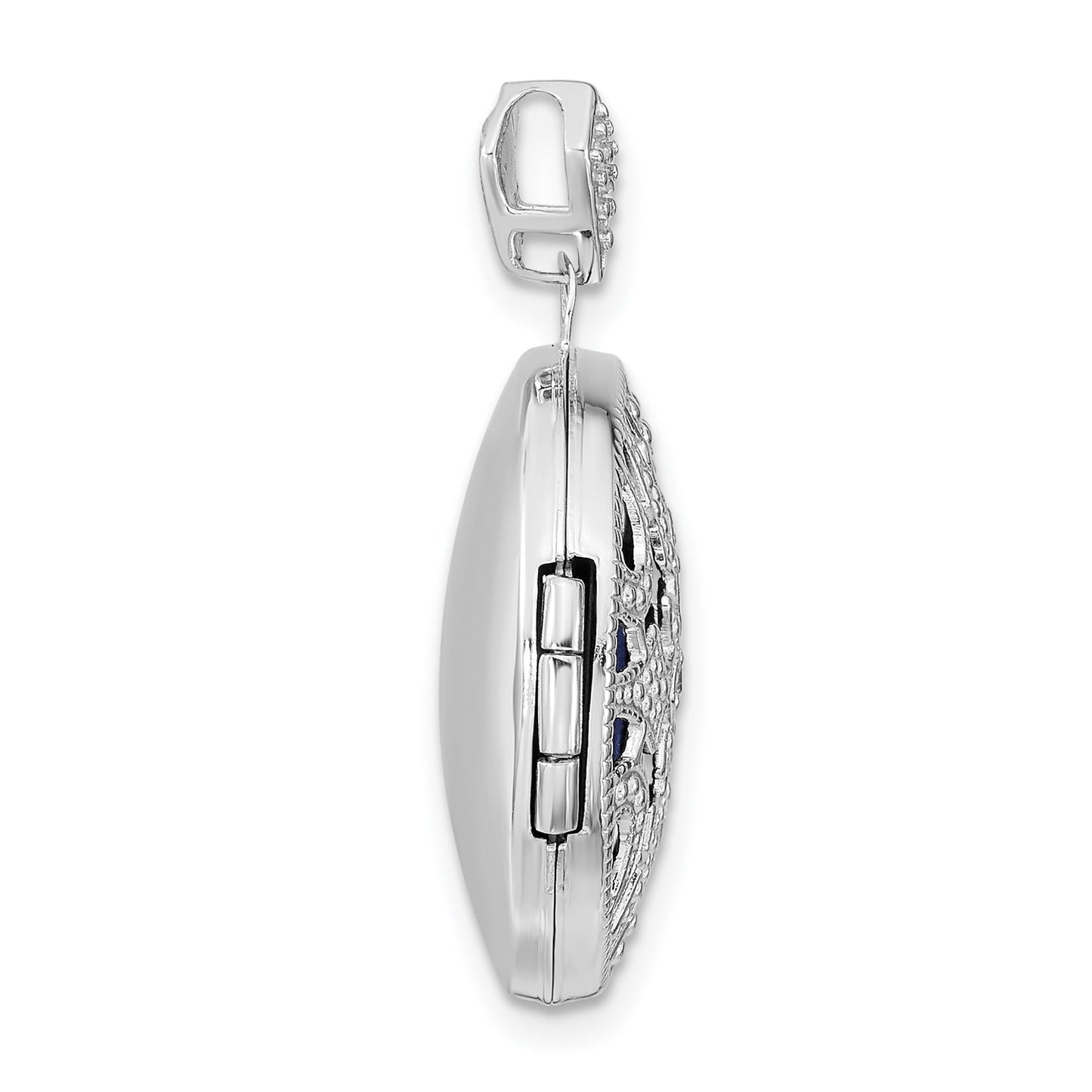 DL 14k White Gold Filigree .01ct Diamond 20mm Round Locket