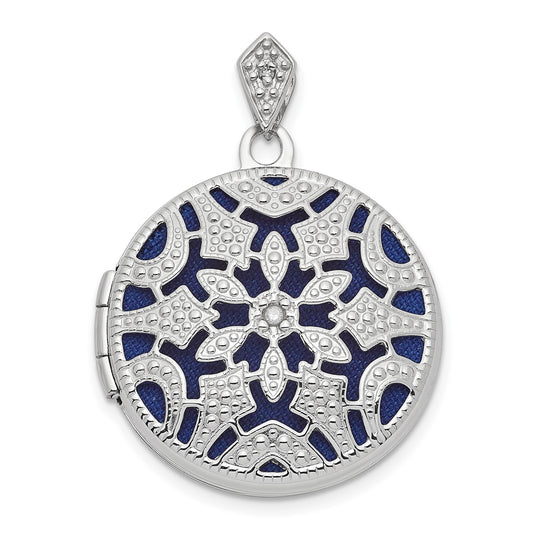 DL 14k White Gold Filigree .01ct Diamond 20mm Round Locket