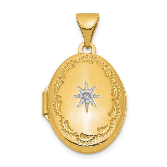 DL 14ky Polished Diamond Oval Locket
