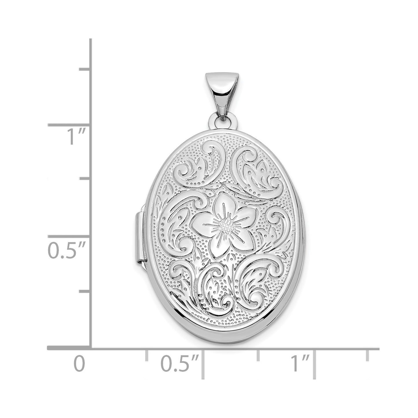 GL 14k White Gold Reversible Swirl Design Floral 26mm Oval Locket