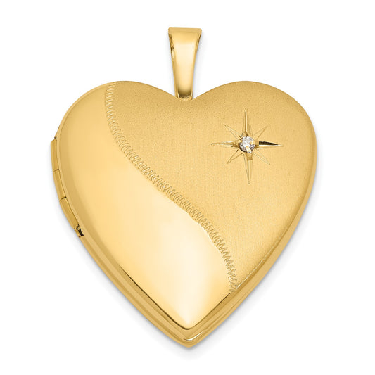 DL 14K 20mm Satin and Polished Diamond Heart Locket